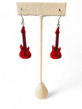Vintage Y2K Red Bass Guitar Dangle Earrings